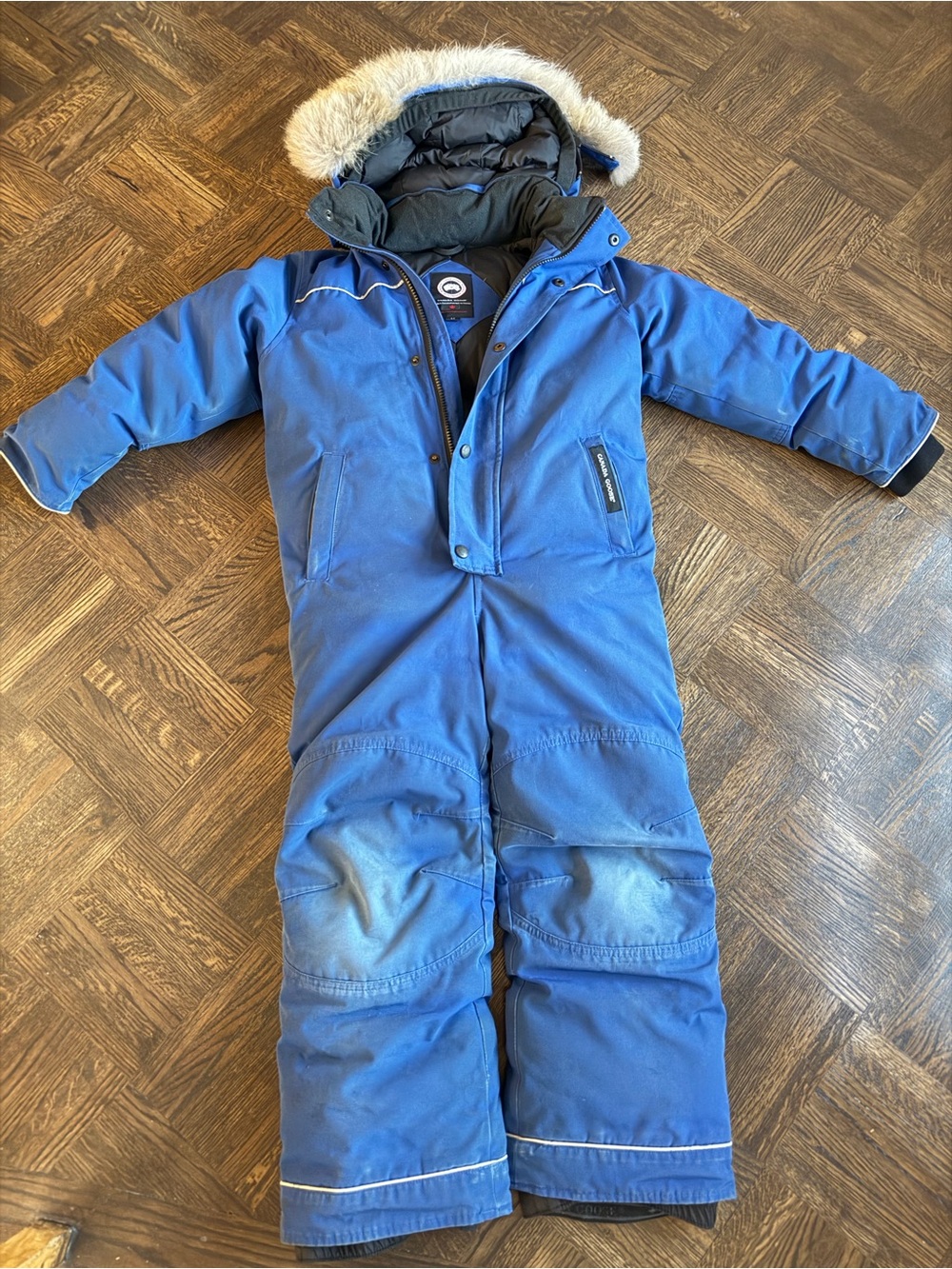 Canada Goose Royal Blue Kids Insulated One-Piece Snowsuit with Faux-Fur Hood